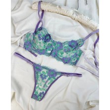 D Lingerie Jardin Lavande Dantel Transparan Bralet Sütyen Takımı DM1375