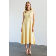 Moda İlgi Modailgi Omzu Fiyonklu Kloş Etek Kolsuz Elbise 60146