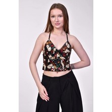 Bebe Plus Çok Renkli Payetli Halter Yaka Büstiyer  - Siyah/kırmızı Siyah/kırmızı - M