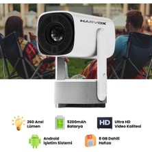 Yms Bataryalı Projeksiyon Cihazı Taşınabilir 4K Destekli 1080P Android Sistemli