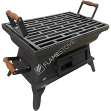 Flame Stove Taşınabilir Ahşap Saplı Kare Döküm Piknik Mangalı