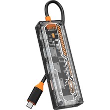 Ally 5in1 Type-C To Usb3.0 + Usb2.0 *2 + Type-C Pd 100W + HDMI Çoğaltıcı Transparan HUB-1852