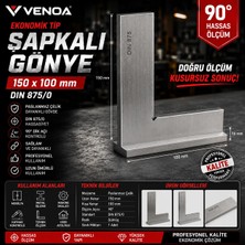 Venoa Ekonomik Tip Şapkalı Gönye 150x100 mm DIN 875/0 Paslanmaz Çelik Hassas Ölçüm Gönyesi