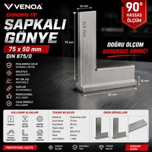 Venoa Ekonomik Tip Şapkalı Gönye 75x50 mm DIN 875/0 Paslanmaz Çelik Hassas Ölçüm Gönyesi