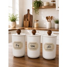 3'lü  Vakum Kapaklı Ahşap Kulplu Akrilik (Plastik) Çay/şeker/tuz Kavanoz 900ML