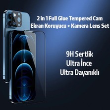 Iphone 12 Pro Max 2in1 Full Glue Tempered Cam Ekran Koruyucu +Kamera Lens SET-1852