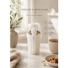 Okyanus Home Çift Hazneli Kaşıklı Yoğurt ,yulaf, Müsli Kabı Beyaz (800ML)