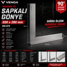 Venoa Ekonomik Tip Şapkalı Gönye 500x280 mm DIN 875 Paslanmaz Çelik Hassas Ölçüm Gönyesi