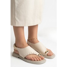 Shoegar Genta Bej Cilt Parmak Arası Sandalet
