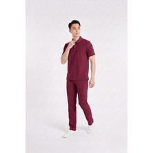Nur Medikal Giyim Zulu Model Bordo Polo Yaka Likralı Erkek Doktor Hemşire Scrubs Üniforma Takımı