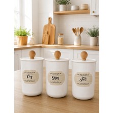 3'lü  Vakum Kapaklı Ahşap Kulplu Akrilik (Plastik) Çay/şeker/tuz Kavanoz 900ML