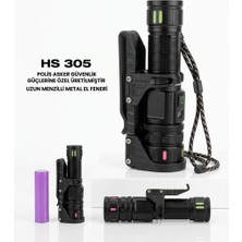 Hasuba Hs 305 Profesyonel Taktik El Feneri - Polis ve Asker Uzun Menzilli Metal Fener