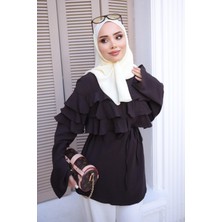 İmaj Butik Kahverengi Bel Bağlamalı Katlı Gömlek