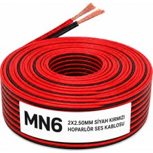 MN6 MN250HKF 2x2.50 mm Hoparlör Kablosu 10 Metre Siyah Kırmızı Kordon Amfi Hoparlör ve Ses Sistemi Kablosu