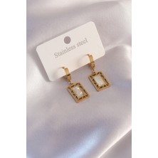 Havor Çelik Gold Renk Kare Kadın Küpe 316L Paslanmaz