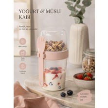 Okyanus Home Çift Hazneli Kaşıklı Yoğurt ,yulaf, Müsli Kabı Pembe (800ML)