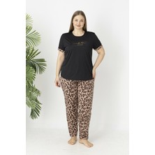Estiva Kadın Kaplan Alt Desenli Kısa Kollu Soft Battal Pijama Takımı