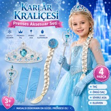 Trust Store Karlar Kraliçesi Prenses Aksesuar Seti  Taç Örgü Saç Sihirli Asa ve Eldiven Çocuk Kostüm Tamamlama Seti