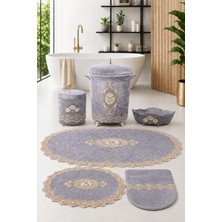Bonny Home Lisa Gri 6 Parça Dantelli Banyo Kirli Çamaşır Sepeti Seti Banyo Paspası Seti
