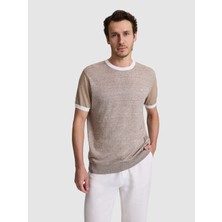 Cacharel Erkek Vizon Regular Fit Bisiklet Yaka Keten Karışımlı  Triko T-Shirt 50320667-VR052