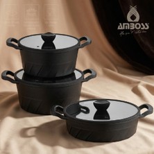 Amboss Jasper Pro 6 Parça Döküm Tencere Seti - Cam Kapaklı