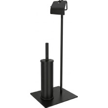 Enalburumtr Kare Tabanlı Siyah Klozet Fırçası + Kağıtlık  Paslanmaz  / Square Black 304 Ss