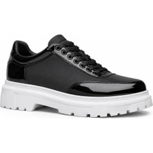 Beskar Siyah Rugan Paraşüt Detaylı Erkek Ayakkabı - Beyaz Yüksek Taban Bağcıklı Sportif Lüks Sneaker BA0243