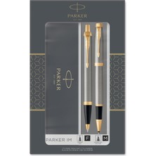 Parker Im Tükenmez Roller Kalem Ikili Set Krom Gövde Altin Kaplama Klips