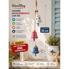 WoodBay El Yapımı Seramik Nazar Boncuklu 3'lü Çan Süsü 50 cm – Dekoratif Duvar, Kapı ve Balkon Çanı