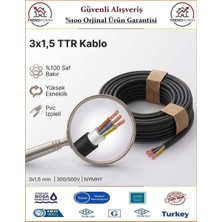 Öznur 3x1,5 TTR Elektrik Kablosu - El Aletleri Uzatma Kablosu - Siyah - %100 Bakır - 2 Metre