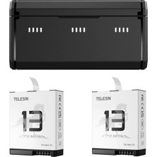 Telesin Gopro HERO13 Black Uyumlu 3 Slot Şarj Kutusu + 2 Adet Stamina Batarya