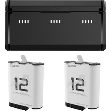 Telesin Gopro HERO12/11/10/9 Black Uyumlu 3 Slot Şarj Kutusu + 2 Adet Stamina Batarya