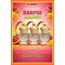 3 Adet Oto Parfümü Karpuz & Mango | Ahşap Asma Koku | 4 Hafta Tropikal Ferah Koku 8 ml x 3 Adet