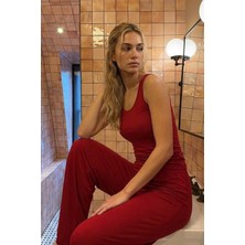 Siyah İnci Vişne Geniş Askılı Viskon Örme Pijama Takım 8012