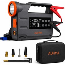 Auhma A9933 4'ü 1 Arada Akü Takviye 12.000 Mah Şarjlı Hava Pompası | Powerbank & Dijital Fener