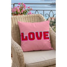 Atay Home 3 Boyut Efektli Love Yazılı Dekoratif Kırlent Kılıfı 43X43 cm Çift Taraflı Pembe ve Kırmızı