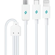 Berry Store Trio Şarj Kablosu Type-C-Lightning-Micro USB - Beyaz (2DK7521)