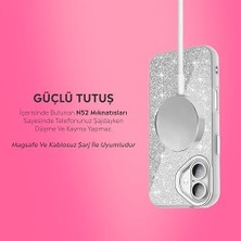 Berry Store iPhone Kılıf M-Safe Şarj Özellikli Parlayan Simli Sararmaz Kılıf (Gümüş, iPhone 16)