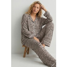 Siyah İnci Gri Karışık Renkli Yumuşak Dokulu Triko Kışlık Örme Düğmeli Pijama TAKIM7954-5