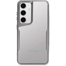 Berry Store & Aksesuar  S24 ile Uyumlu Arkası Şeffaf Silikon - Yükseltilmiş Lens Çerçeveli Airprotect Tasarımlı Darbe Emici Kılıf (Gümüş)