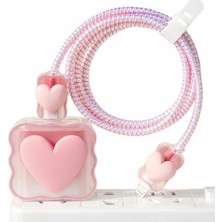 Berry Store 18W/20W Ile Uyumlu Şarj Kılıfı – Şarj Aleti Kılıfı, Şarj Kablo Koruyucu, Şarj Koruyucu Örme Kablo Toparlayıcı, Kablo Koruyucu ve Düzenleyici Aparat Pembe Büyük Kalp
