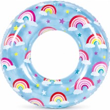 Intex 81 cm Gökkuşağı Desenli Çocuk Deniz Simidi – Renkli Şişme Yüzme Simidi (8+ Yaş)