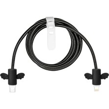 Berry Store iPhone 18W/20W ile Uyumlu Siyah Kedi Şarj Başlığı 3D Animasyon Şarj Başlığı ve Kablo Koruyucu Set