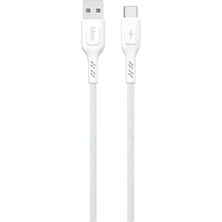 Berry Store Knıt 2A Çıkış, Usb-A To Type-C Şarj ve Data Aktarım Kablosu, Örgü Tasarım, 1 Metre, Beyaz