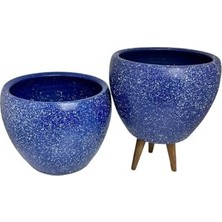 Berry Store Bitki Tasarımı Ev Dekorasyon Lacivert Granit Toprak Saksı Saksılık Salon Çiçeklik Ikili Set Ayaksız - 3 Ayaklı- 15 cm