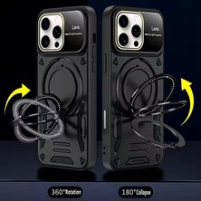 Berry Store & Aksesuar iPhone 16 Pro Max ile Uyumlu Joy Lens Kamera Korumalı Entegre Standlı Kılıf (Siyah)