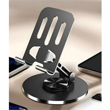 Berry Store Duffa Premium Full Metal Masaüstü Tablet ve Telefon Standı - 360° Mekanik Döner Tabanlı Katlanabilir Telefon Tutucu, Tüm Tabletlerle Uyumlu Ayarlanabilir Metal Stand (Uzay Grisi)