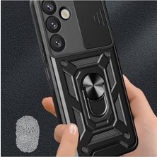 Berry Store -  Galaxy A17 ile Uyumlu 5g Kılıf Kamera Korumalı Sürgülü Yüzüklü Armor Zırh Kapak + 9h Ekran Koruyucu - Lacivert
