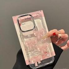 Berry Store 3D Pembe Kurdeleli Şeffaf Simli iPhone 15 Uyumlu Kılıf – Kamera Korumalı, Darbe Emici Silikon