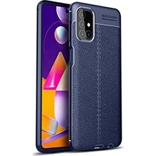 Berry Store - Galaxy M51 ile Uyumlu Kılıf Darbe Korumalı Deri Görünümlü Silikon Arka Kapak - Lacivert (Lacivert)